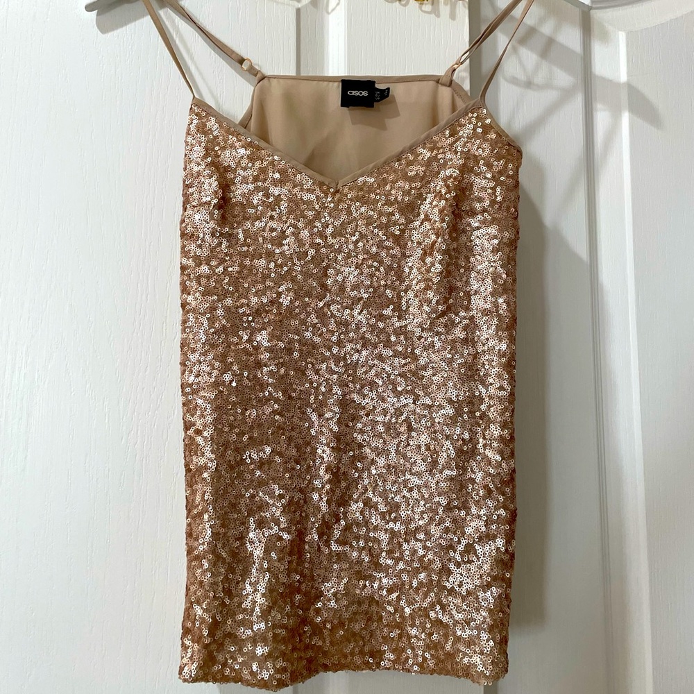 ASOS Sequin Rose Gold Tank Top New Years Party